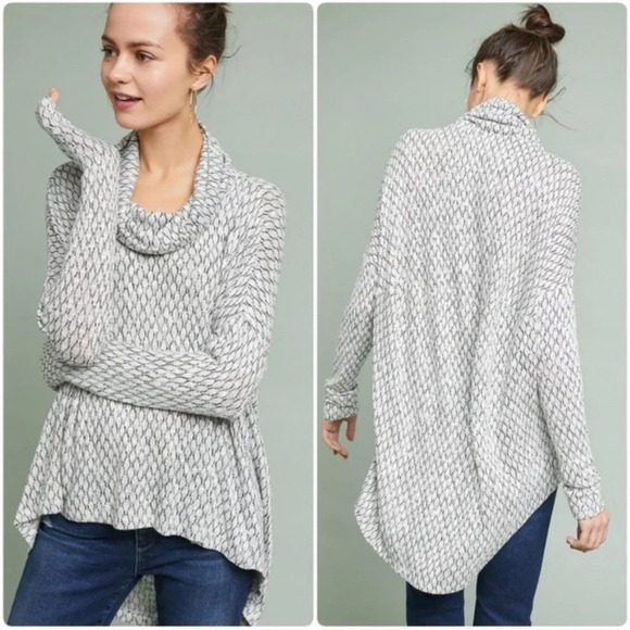 AKEMI & KIN for ANTHROPOLOGIE Gray print high-low cowl neck sweater size XS. - Picture 1 of 15